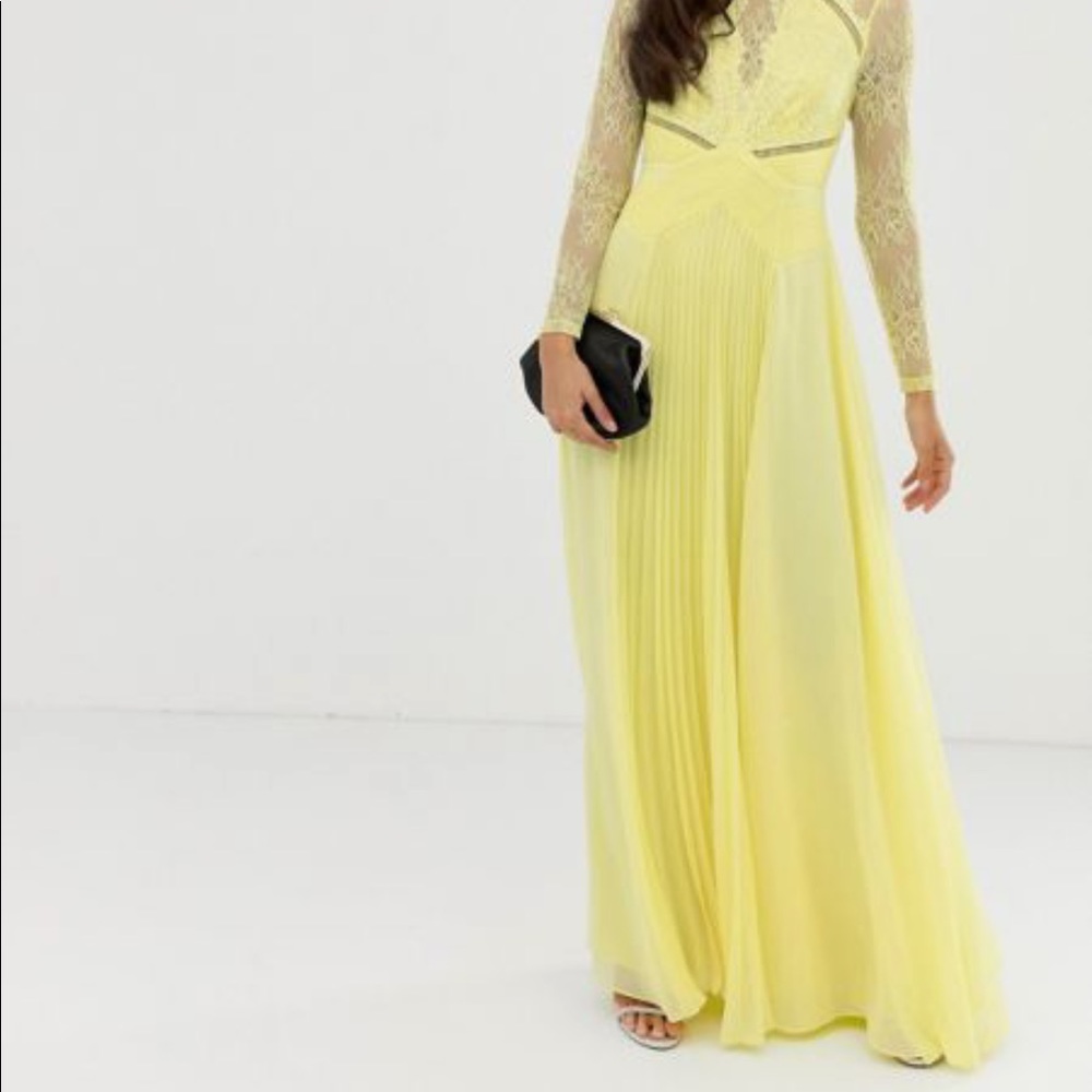 ASOS Design Long Sleeve Lace Paneled Pleat Maxi